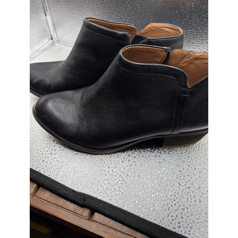 Lucky Brand Burklee Ankle Boots Women 7 Black Leather Side Zip Casual
